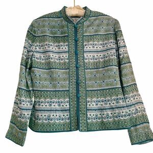 Vintage Papell Petites Green Silk Beaded Jacket 10